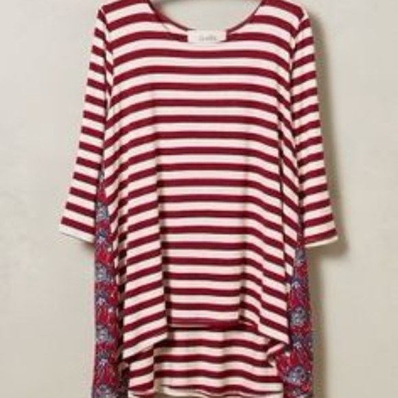 Anthropologie Pattern Play Swing Tunic by Puella Red Stripe XXS or XXS NWOT - Picture 2 of 5